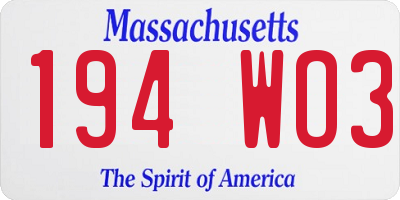 MA license plate 194WO3