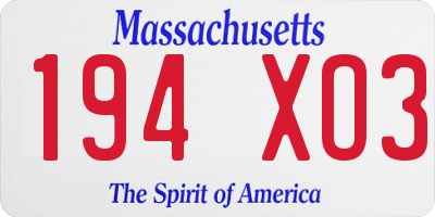 MA license plate 194XO3