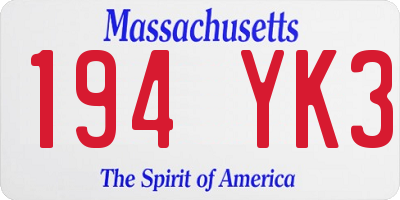 MA license plate 194YK3