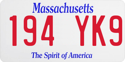 MA license plate 194YK9