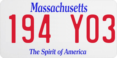 MA license plate 194YO3