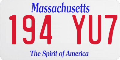 MA license plate 194YU7