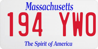 MA license plate 194YW0