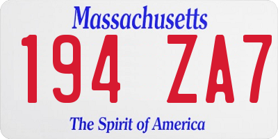 MA license plate 194ZA7