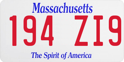 MA license plate 194ZI9
