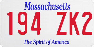 MA license plate 194ZK2