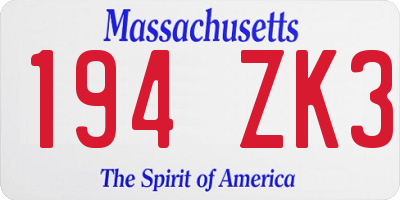 MA license plate 194ZK3