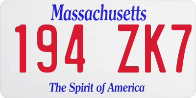 MA license plate 194ZK7
