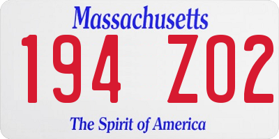 MA license plate 194ZO2