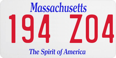 MA license plate 194ZO4