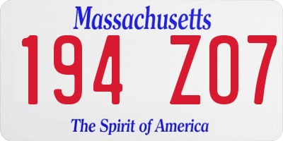 MA license plate 194ZO7