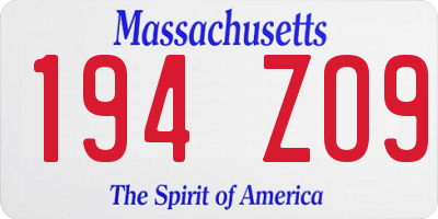MA license plate 194ZO9
