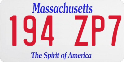 MA license plate 194ZP7