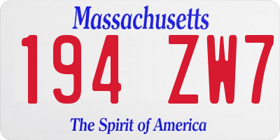 MA license plate 194ZW7
