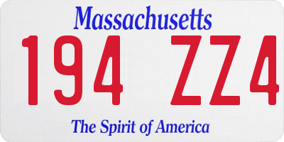 MA license plate 194ZZ4