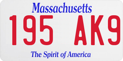 MA license plate 195AK9