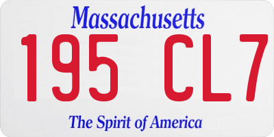 MA license plate 195CL7