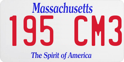 MA license plate 195CM3
