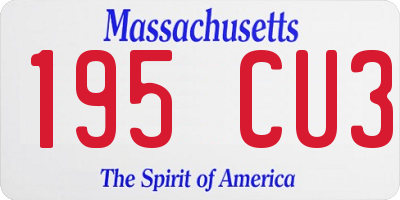 MA license plate 195CU3