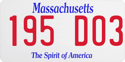 MA license plate 195DO3