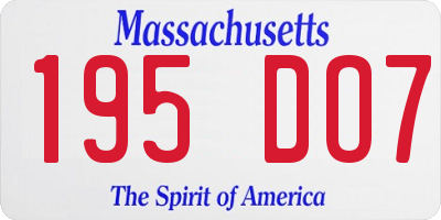 MA license plate 195DO7