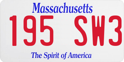 MA license plate 195SW3