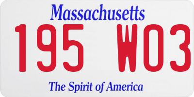 MA license plate 195WO3