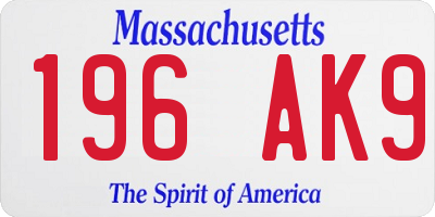 MA license plate 196AK9