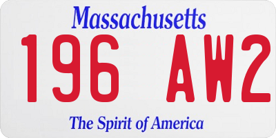 MA license plate 196AW2