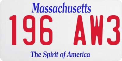MA license plate 196AW3