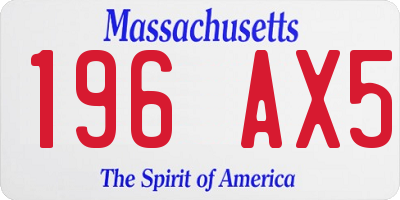 MA license plate 196AX5