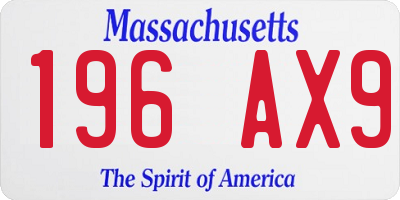 MA license plate 196AX9