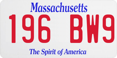 MA license plate 196BW9