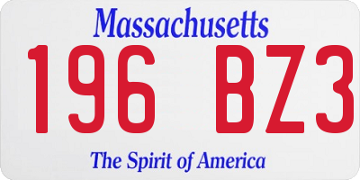 MA license plate 196BZ3