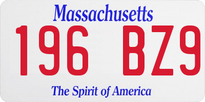 MA license plate 196BZ9