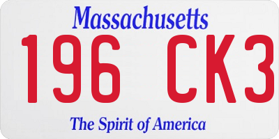 MA license plate 196CK3