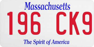 MA license plate 196CK9