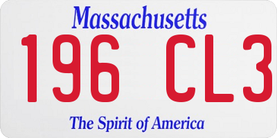 MA license plate 196CL3