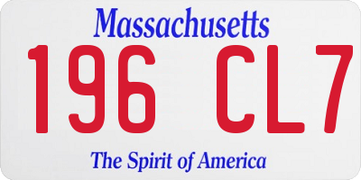 MA license plate 196CL7