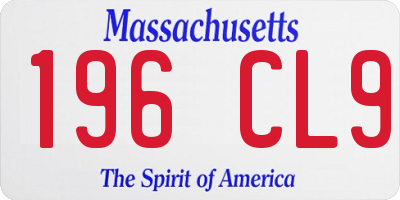 MA license plate 196CL9