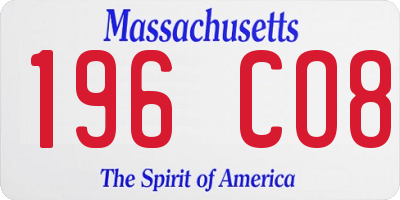 MA license plate 196CO8
