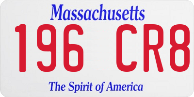 MA license plate 196CR8