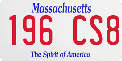 MA license plate 196CS8