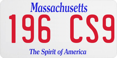 MA license plate 196CS9