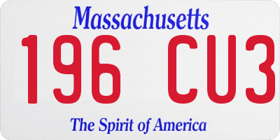 MA license plate 196CU3