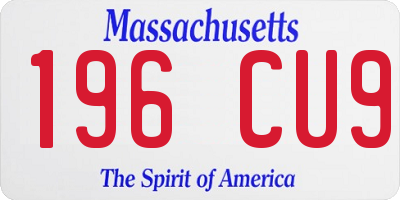 MA license plate 196CU9