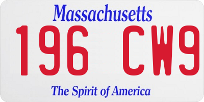 MA license plate 196CW9
