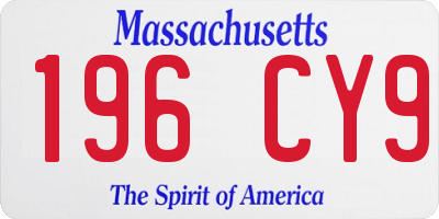 MA license plate 196CY9