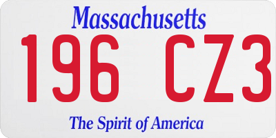 MA license plate 196CZ3