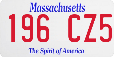 MA license plate 196CZ5